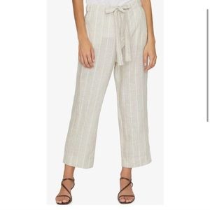 Sanctuary 100% Linen Wide Leg Pants Womens 27 Belted Stripe Beige Minimalist
